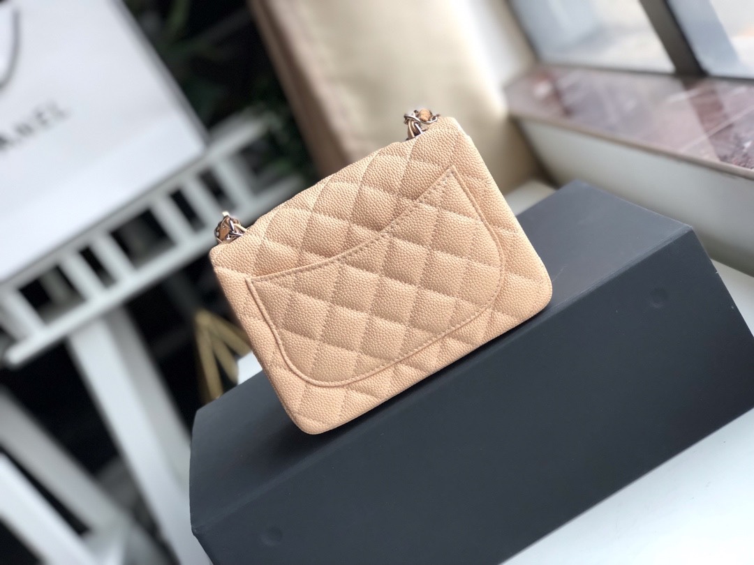 Ch**el mini flap bag caviar silver metal beige a35200 17cm