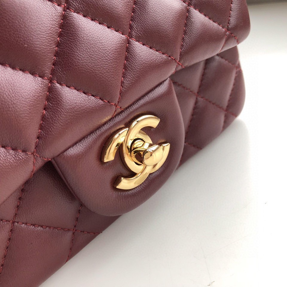 Ch**el mini flap bag lambskin golden metal burgundy a35200 17cm