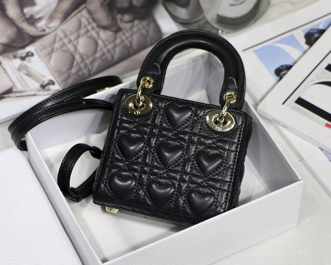 D10r micro lady bag red cannage lambskin black s0856 12cm