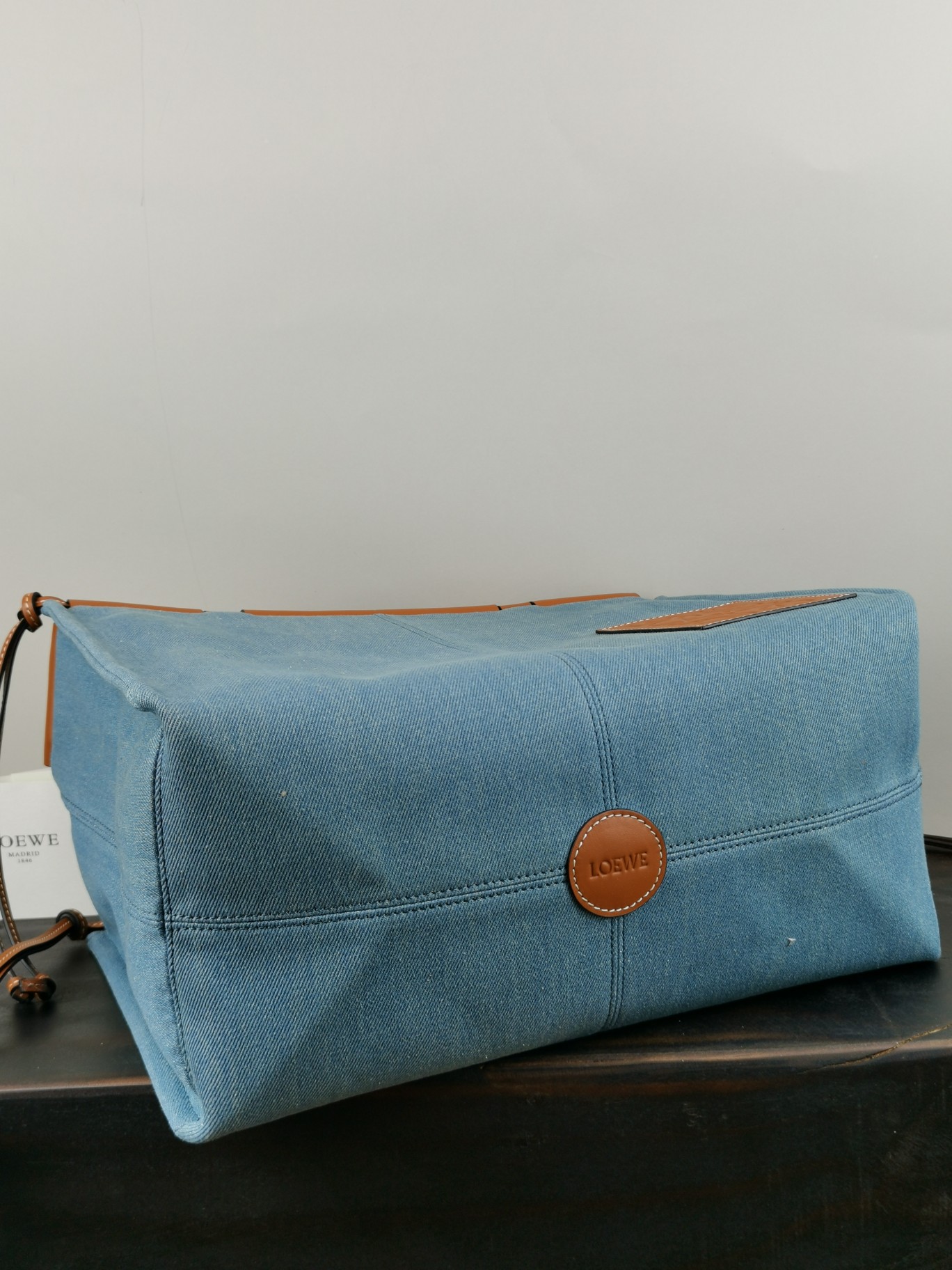 L0ew* large cushion tote bag canvas and calfskin denim 330.02ab90 35 x 27 x 19 cm