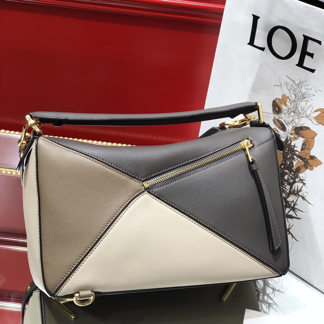 L0ew* medium puzzle bag classic calfskin gold metal grey/white 322.30js20 29 x 18 x 12 cm