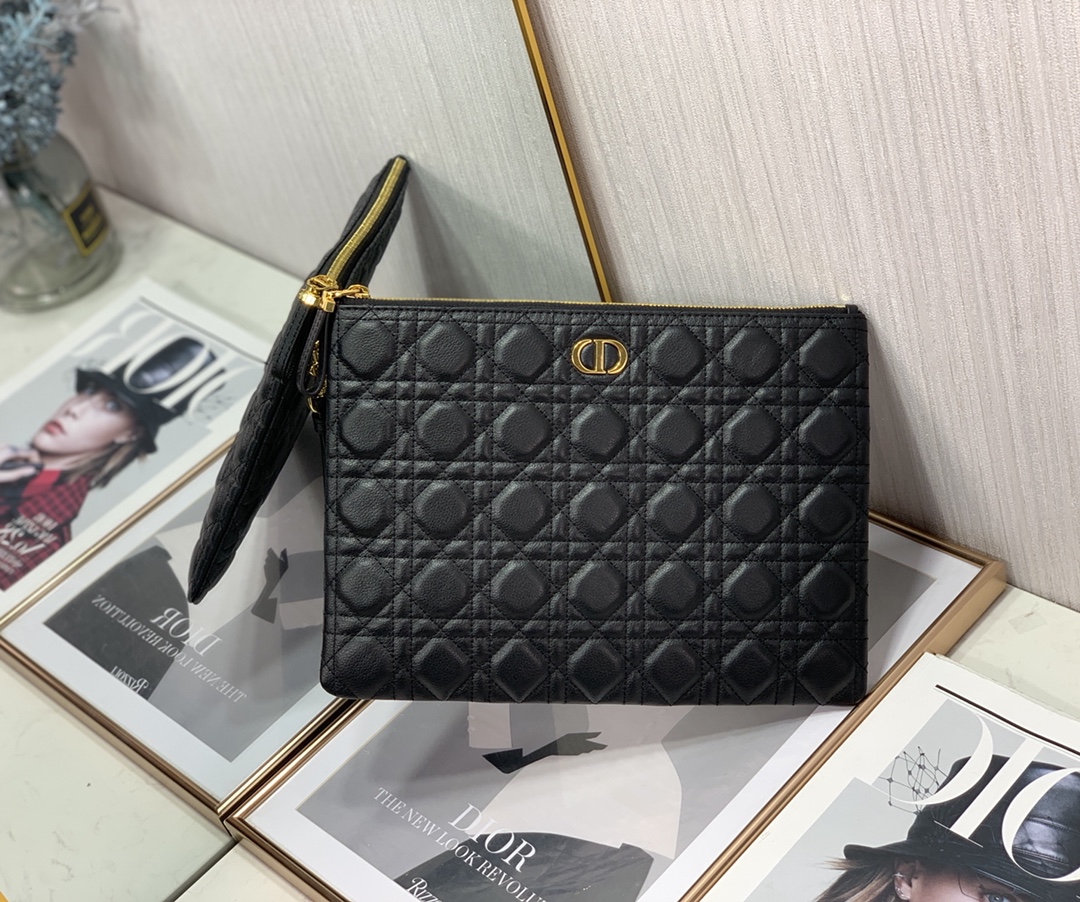 d10r large caro daily pouch S*pple cannage calfskin black s5086 30 x 21.5cm