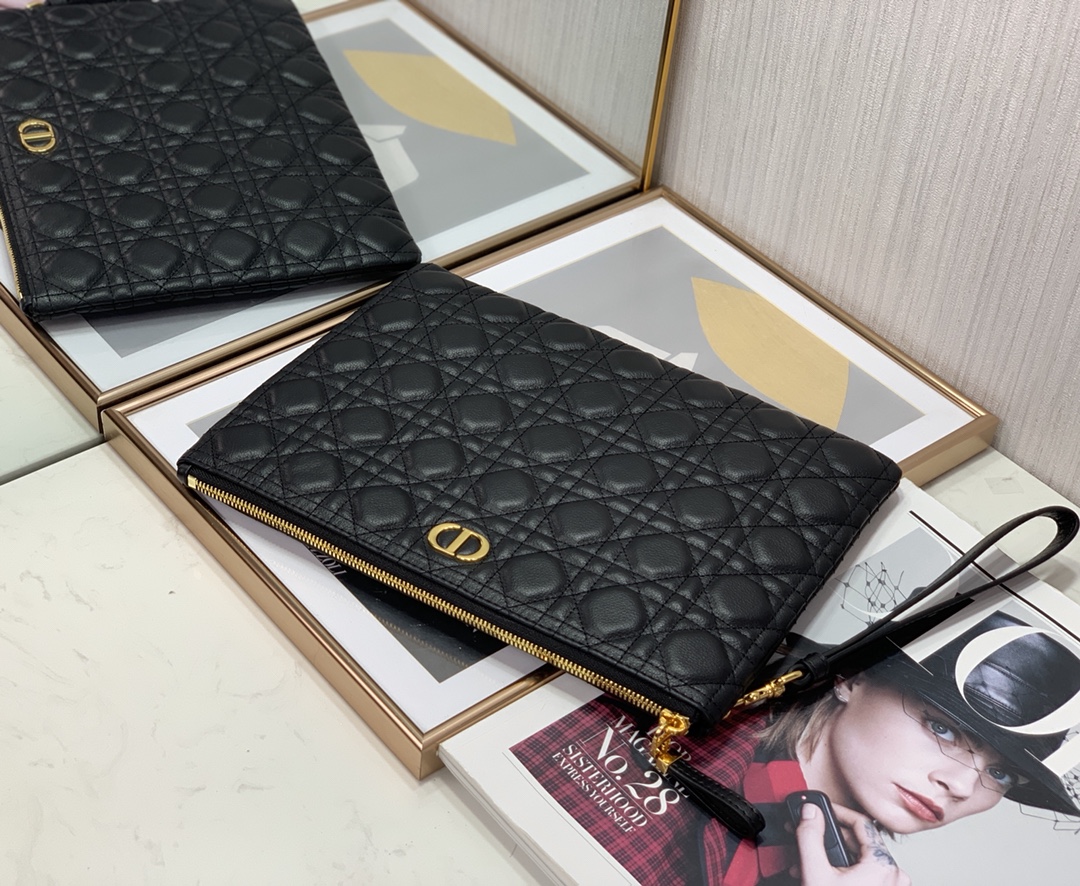 d10r large caro daily pouch S*pple cannage calfskin black s5086 30 x 21.5cm