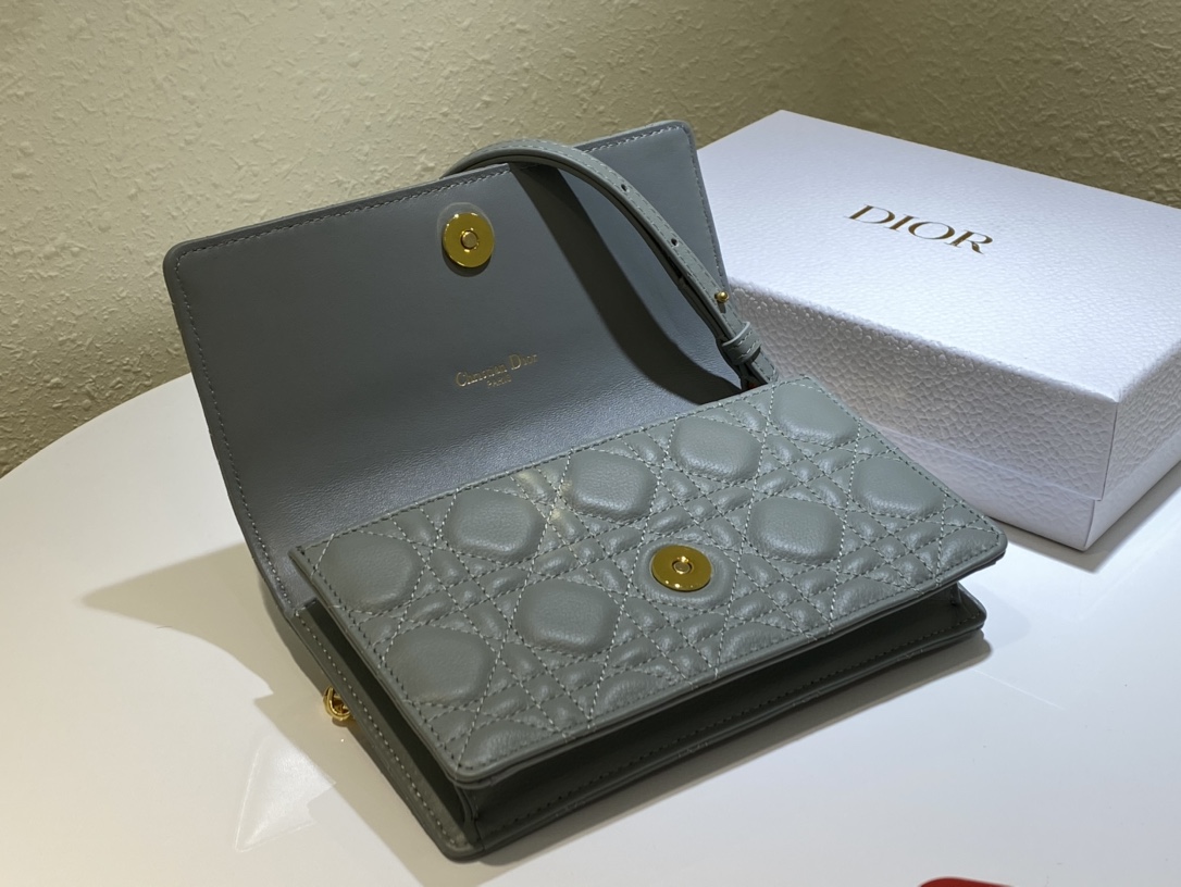 d10r caro belt pouch with chain S*pple cannage calfskin gray s5091 20 x 11.5 x 3.5 cm