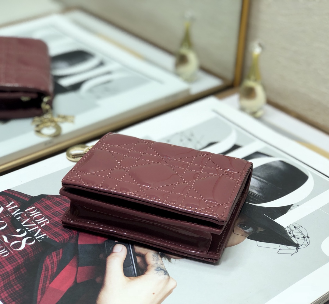 D10r small wallet patent cannage calfskin rose red 11 x 9 cm