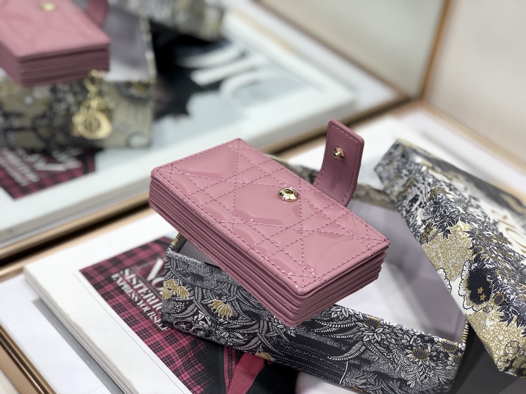D10r lady D10r 5-gusset card holder patent cannage calfskin pink s0074 10.5 cm