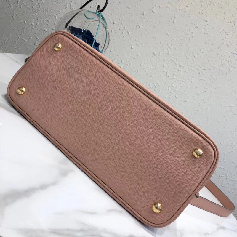Pra*a top handle tote bag leather powder pink/black 1bg148 33 × 24 × 14.5 cm