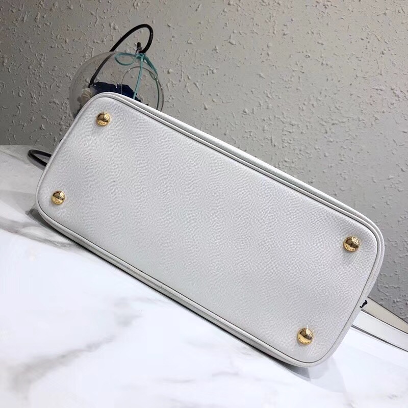 Pra*a top handle tote bag leather white/black 1bg148 33 × 24 × 14.5 cm