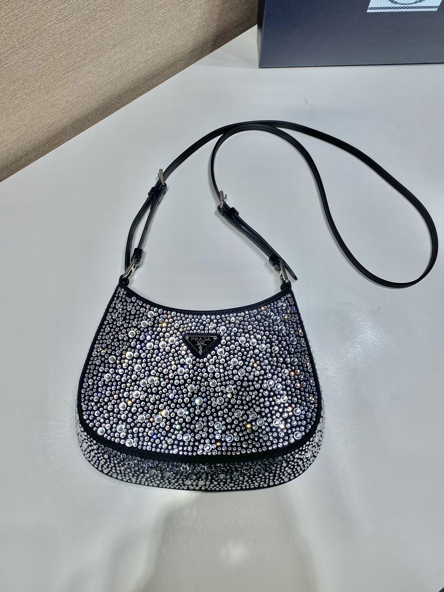 Pra*a cleo satin bag with appliqués black 1bc169 22 x 18.5 x 4.5 cm