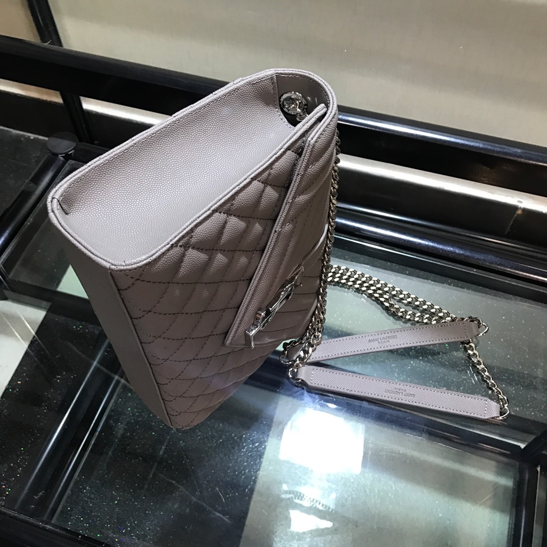 Y51 envelope medium bag in grained leather silver metal gray 600185 24 x 7.5 x 18 cm