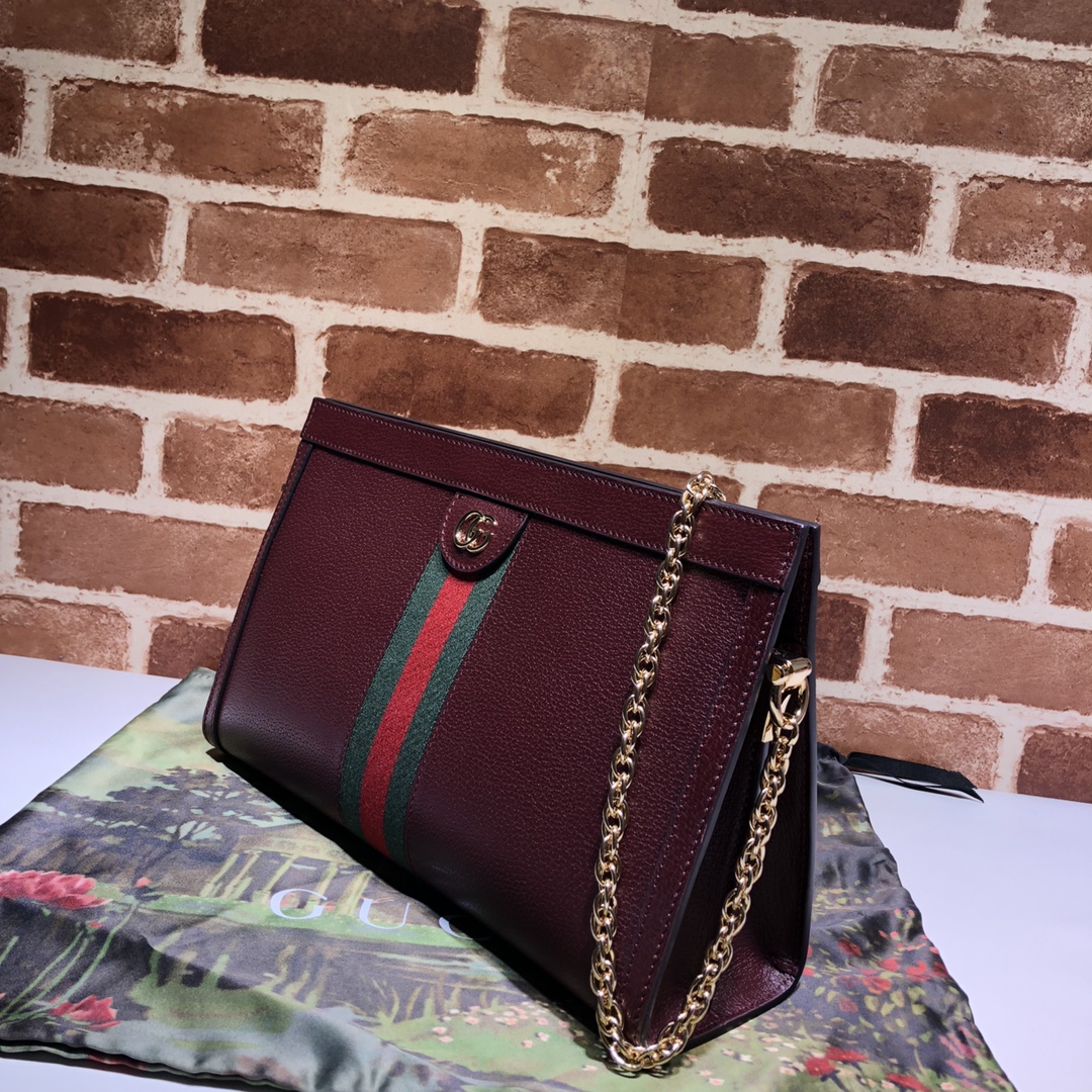 Gvc*1 medium ophidia gg shoulder bag in leather burgundy 503876 32.5 x 20 x 10 cm