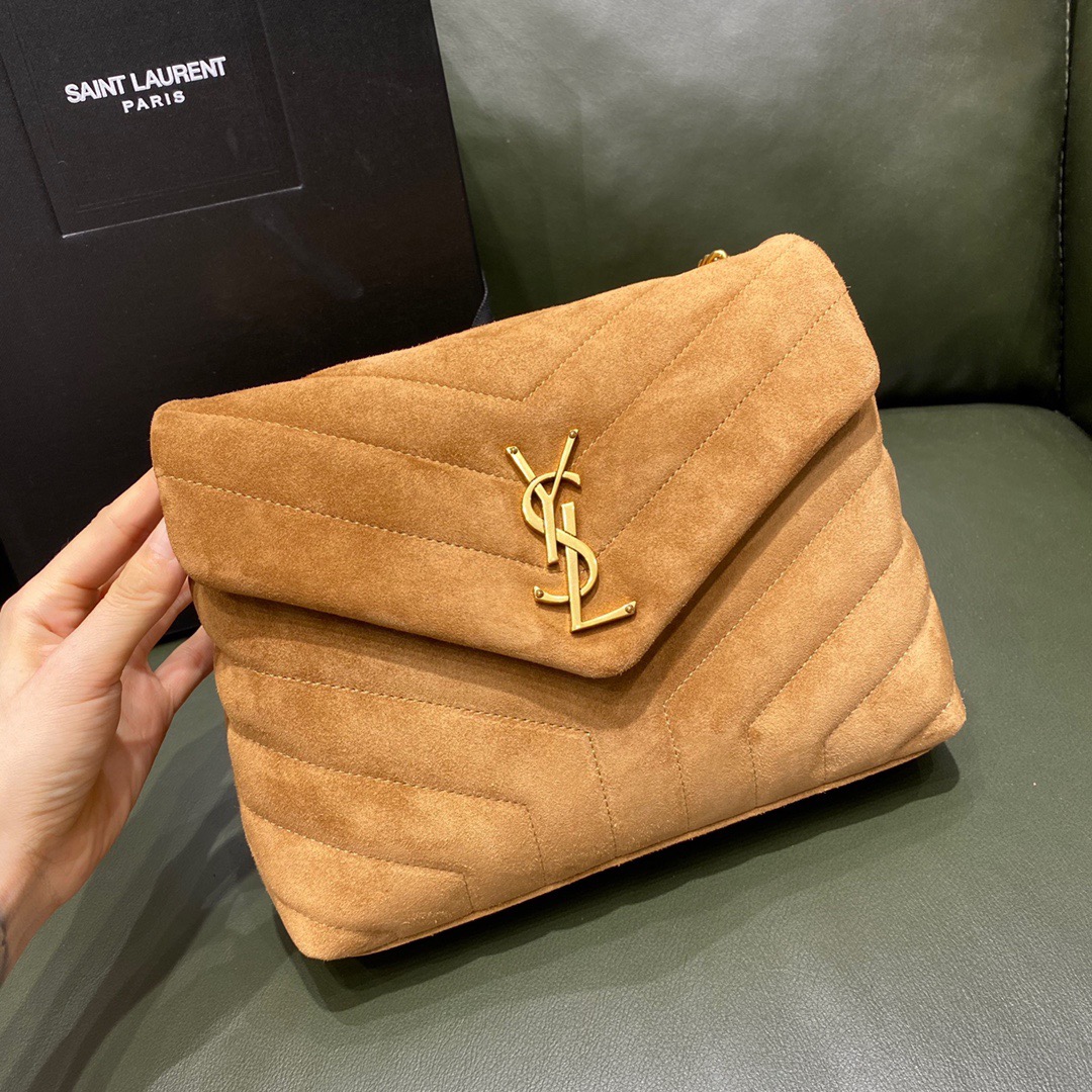 Y51 small loulou in matelassé "y" cinnamon suede 5749461 25 x 17 x 9 cm