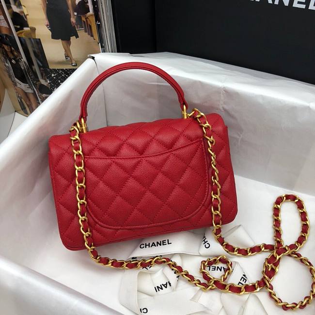 Ch**el mini flap bag with top handle grained calfskin red as2431 20 x 14 x 7 cm