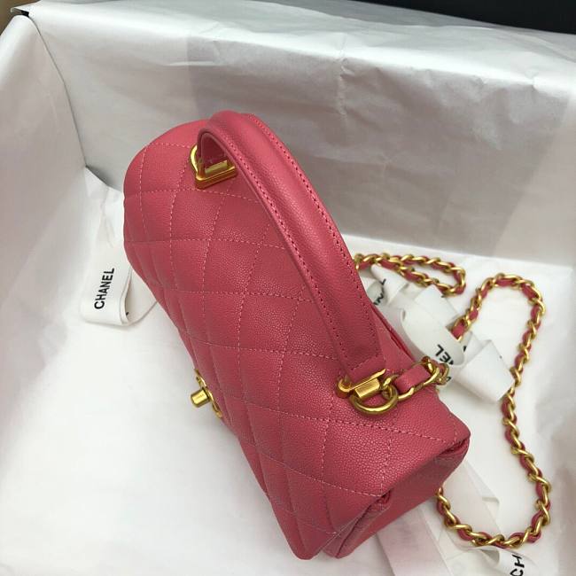 Ch**el mini flap bag with top handle grained calfskin pink as2431 20 x 14 x 7 cm
