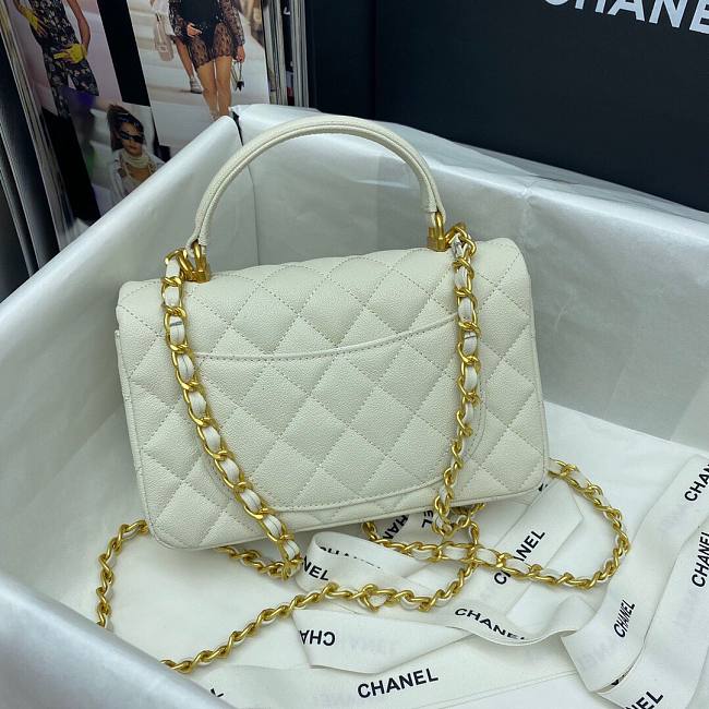 Ch**el mini flap bag with top handle grained calfskin white as2431 20 x 14 x 7 cm