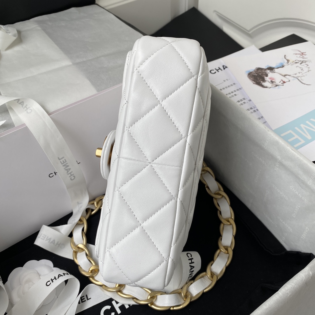 Ch**el flap bag with big chain leather white 22 × 5 × 15.5 cm