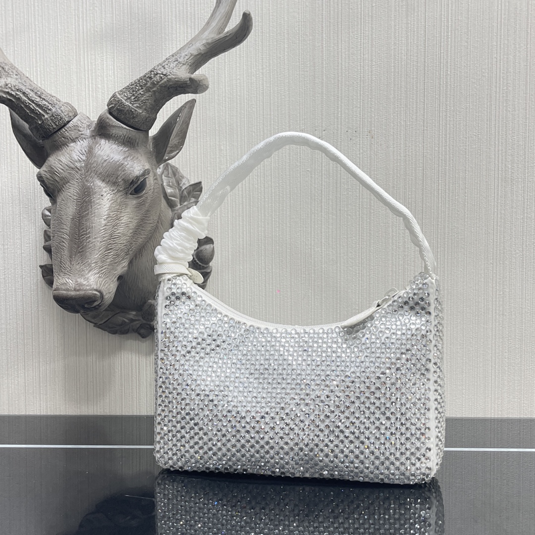 Pra*a re-edition 2000 satin mini bag white 1ne515 22x12x6cm