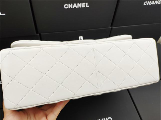 Ch**el flap bag lambskin leather silver chain white a1113 30cm