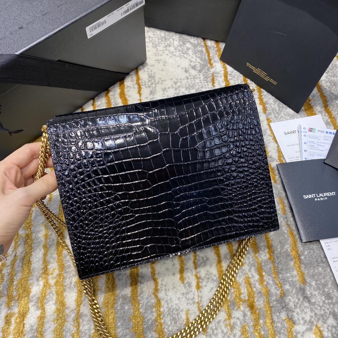 Y51 cassandra medium chain bag crocodile leather gold-tone metal black 532750 22 x 16.5 x 5.5 cm