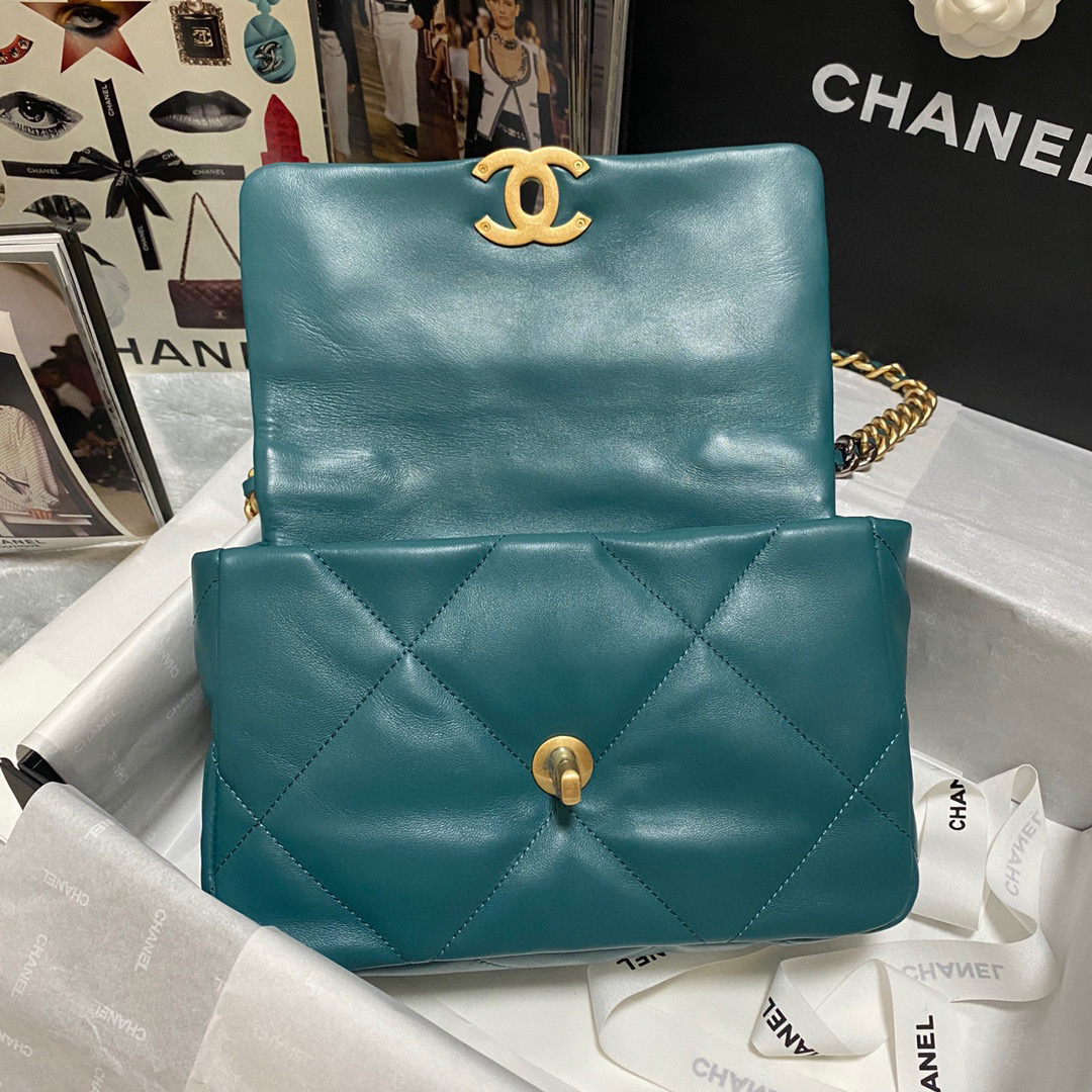 Ch**el 19 calfskin in lake blue-26×16×9cm
