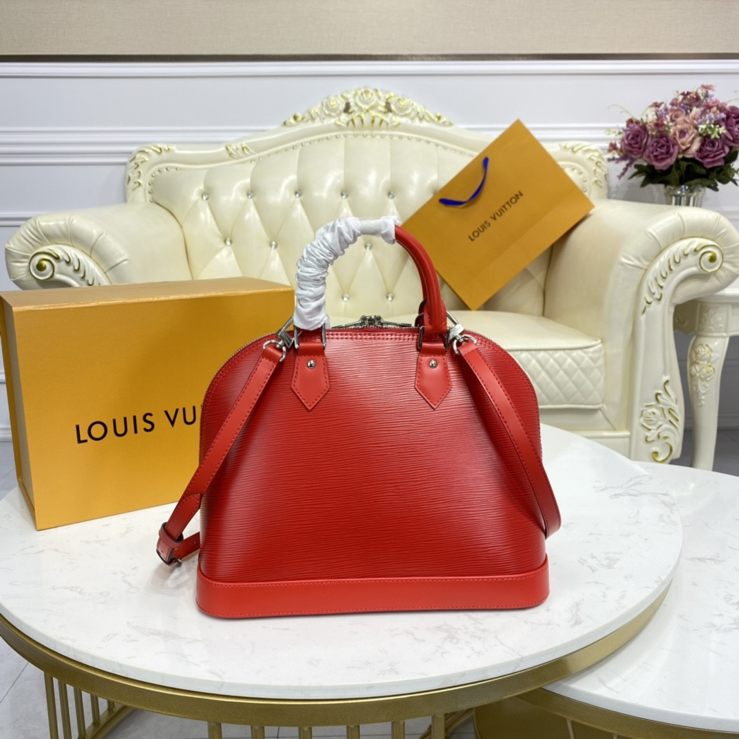 l0vis Vvtt0n alma bb stripe epi leather noir coquelicot - m40862 - 24x11.5x18cm