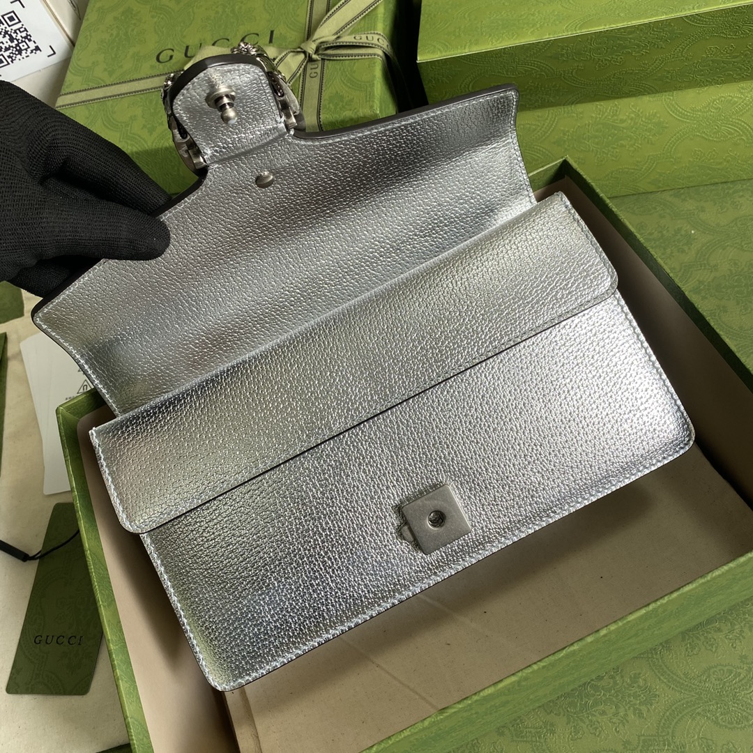 Gvc*1 dionysus small shoulder bag silver lamé leather 499623 - 25x13.5x7cm