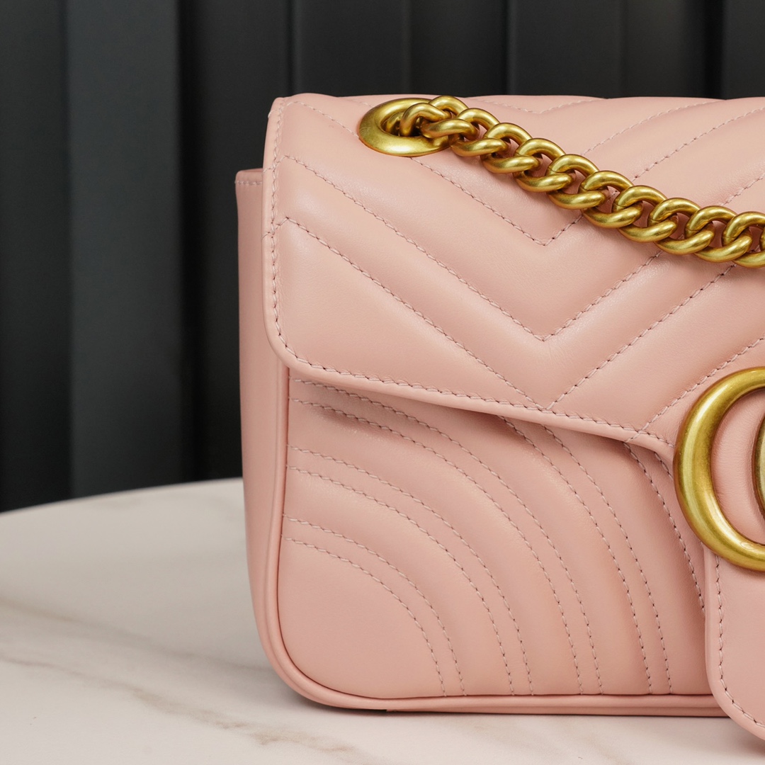 GG Marmont small matelassé shoulder bag Peach 443497 – 26x15x7cm