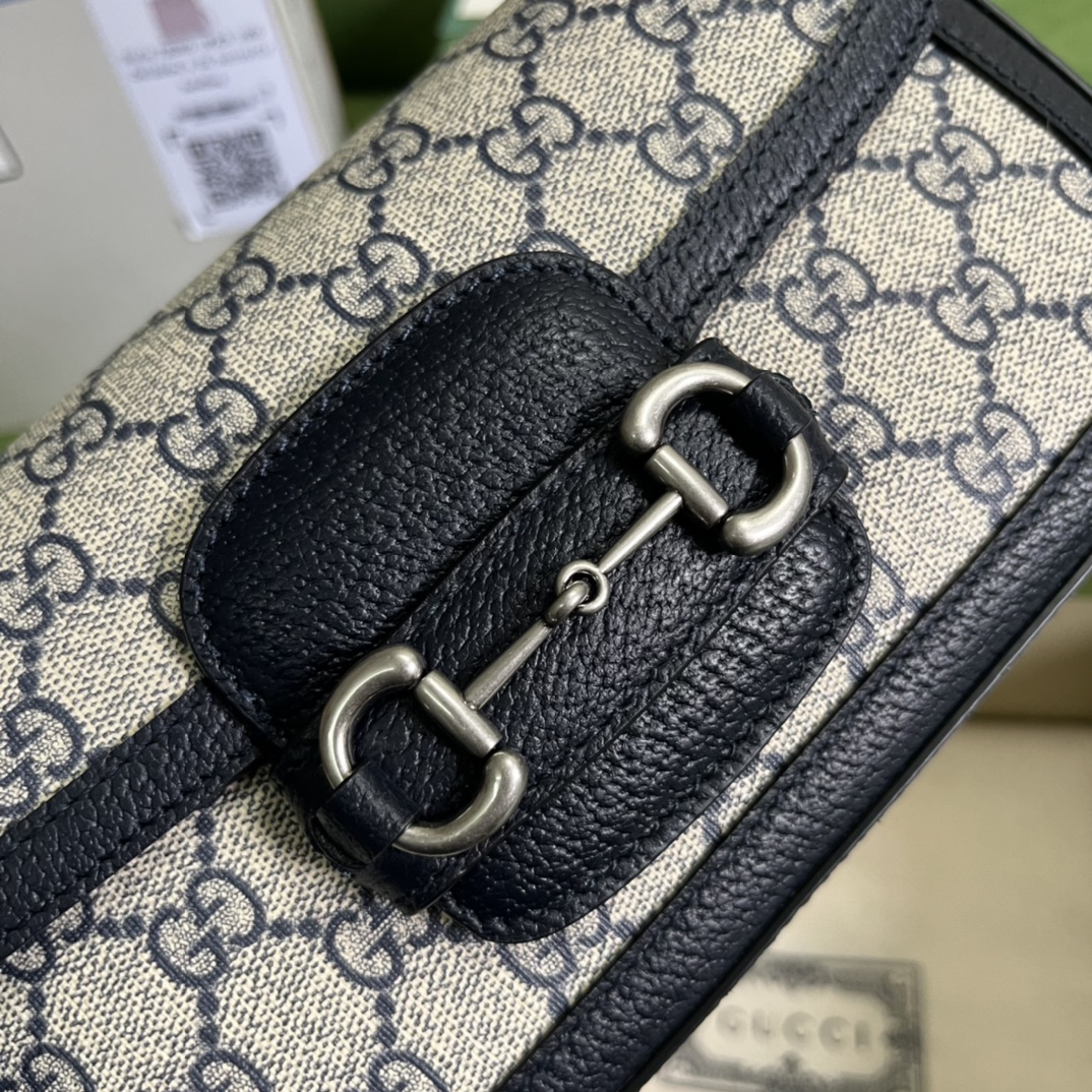 Gvc*1 horsebit 1955 small black beige ebony gg svp*me canvas ‎735178 - 24×13×6 cm