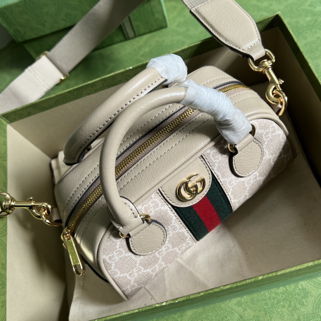 Gvc*1 ophidia mini gg top handle bag beige and white  724606  - 21x 12 x 10cm