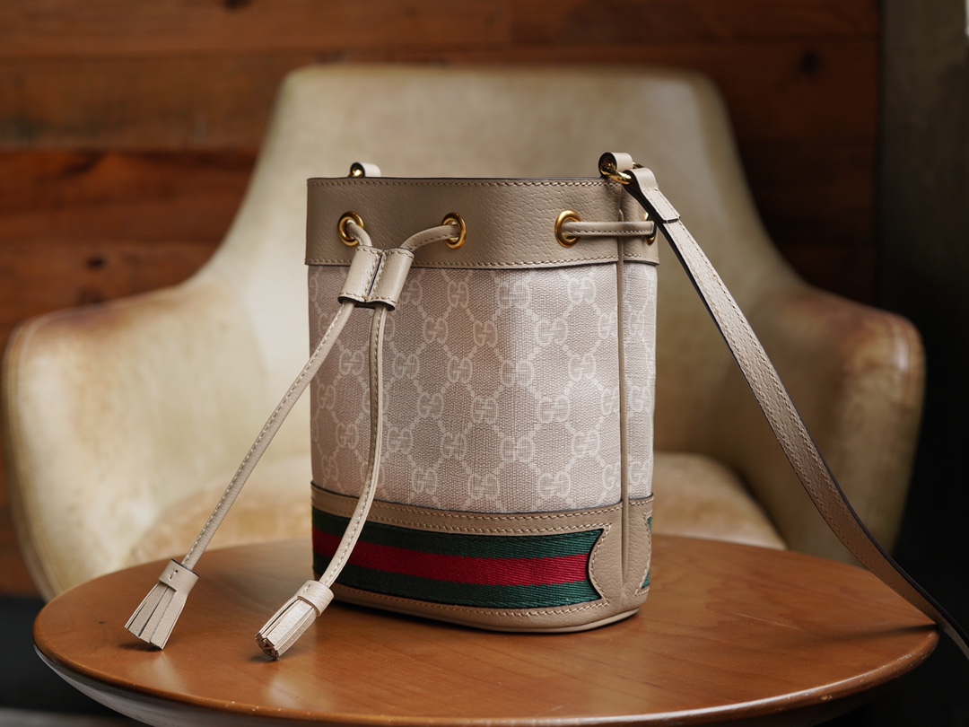 Gvc*1 ophidia mini gg bucket bag oatmeal leather 550620 - 15.5x19x9cm